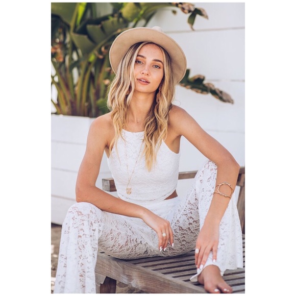 CLEARANCE Boho Ivory Lace Halter Crop Top - Picture 2 of 6